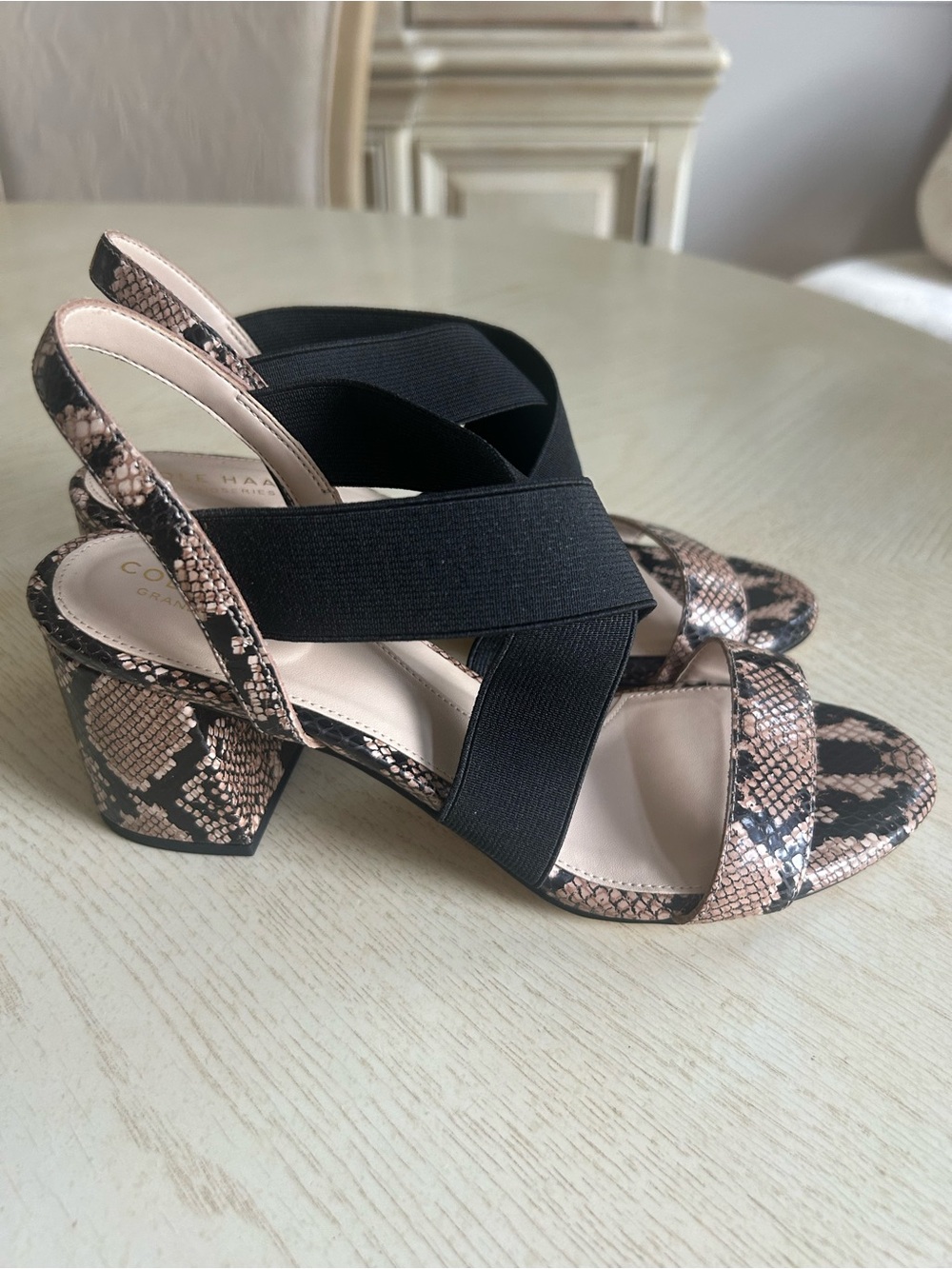 Cole Haan Women's Snakeskin Slingback Heels in Black and Pink